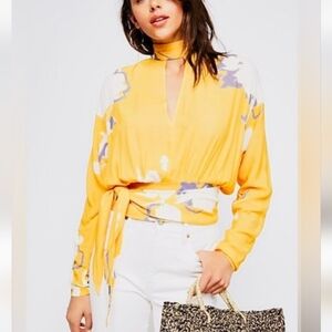 Free People Yellow Floral Say You Love Me Top L